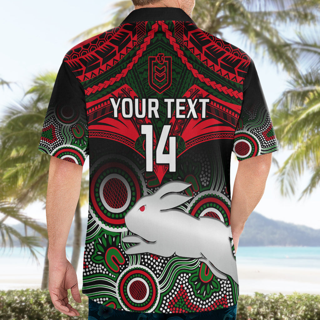 Personalised Rabbitohs Rugby Hawaiian Shirt Souths 1908 Aboriginal Mix Polynesian Pattern - Vibe Hoodie Shop