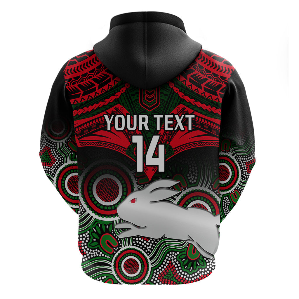 Personalised Rabbitohs Rugby Hoodie Souths 1908 Aboriginal Mix Polynesian Pattern - Vibe Hoodie Shop