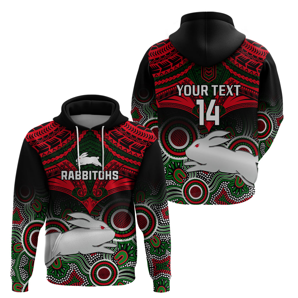 Personalised Rabbitohs Rugby Hoodie Souths 1908 Aboriginal Mix Polynesian Pattern - Vibe Hoodie Shop