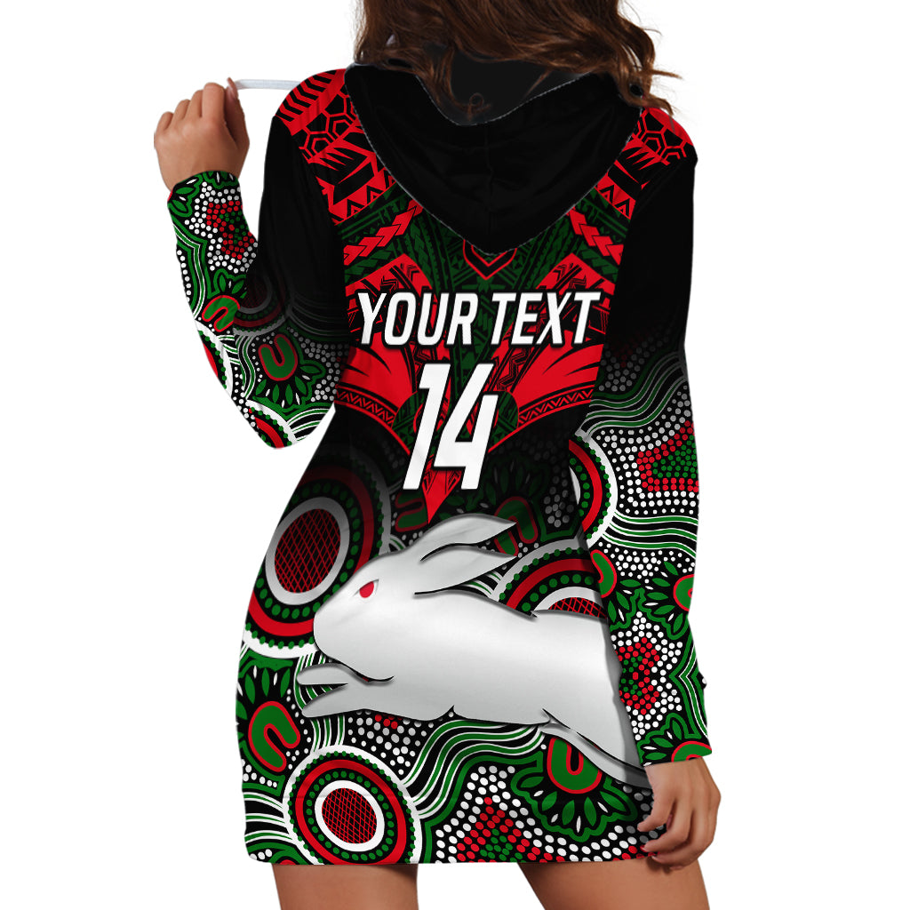 Personalised Rabbitohs Rugby Hoodie Dress Souths 1908 Aboriginal Mix Polynesian Pattern - Vibe Hoodie Shop