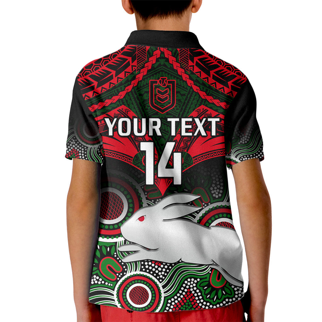 Personalised Rabbitohs Rugby Kid Polo Shirt Souths 1908 Aboriginal Mix Polynesian Pattern - Vibe Hoodie Shop