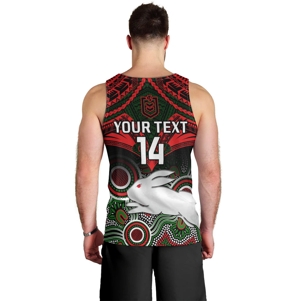 Personalised Rabbitohs Rugby Men Tank Top Souths 1908 Aboriginal Mix Polynesian Pattern - Vibe Hoodie Shop