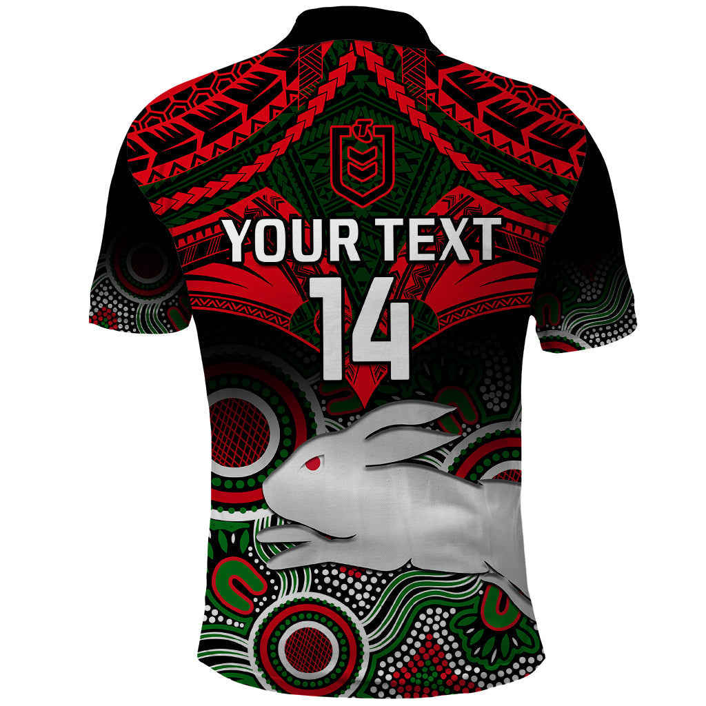 Personalised Rabbitohs Rugby Polo Shirt Souths 1908 Aboriginal Mix Polynesian Pattern - Vibe Hoodie Shop