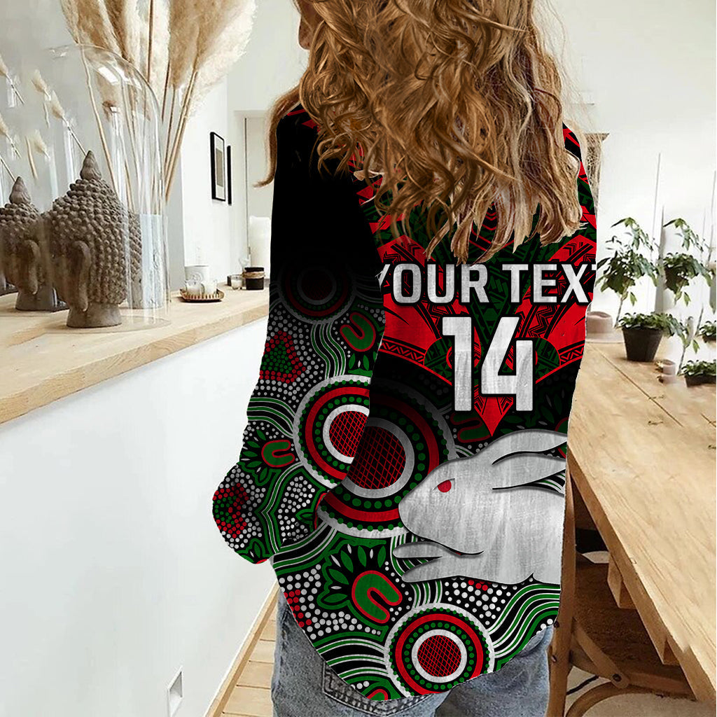 Personalised Rabbitohs Rugby Women Casual Shirt Souths 1908 Aboriginal Mix Polynesian Pattern - Vibe Hoodie Shop