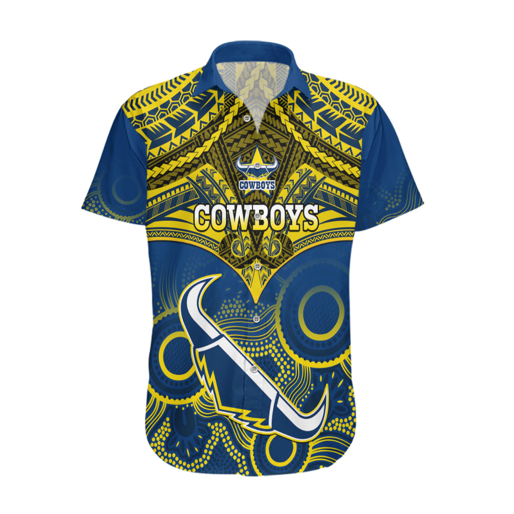 Cowboys Rugby Hawaiian Shirt Aboriginal Mix Polynesian Pattern - Vibe Hoodie Shop