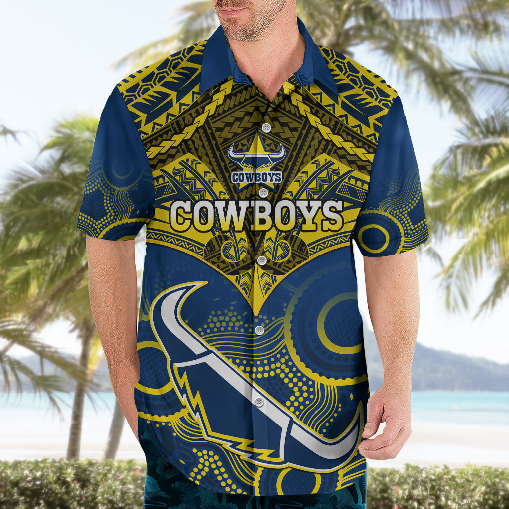 Cowboys Rugby Hawaiian Shirt Aboriginal Mix Polynesian Pattern - Vibe Hoodie Shop