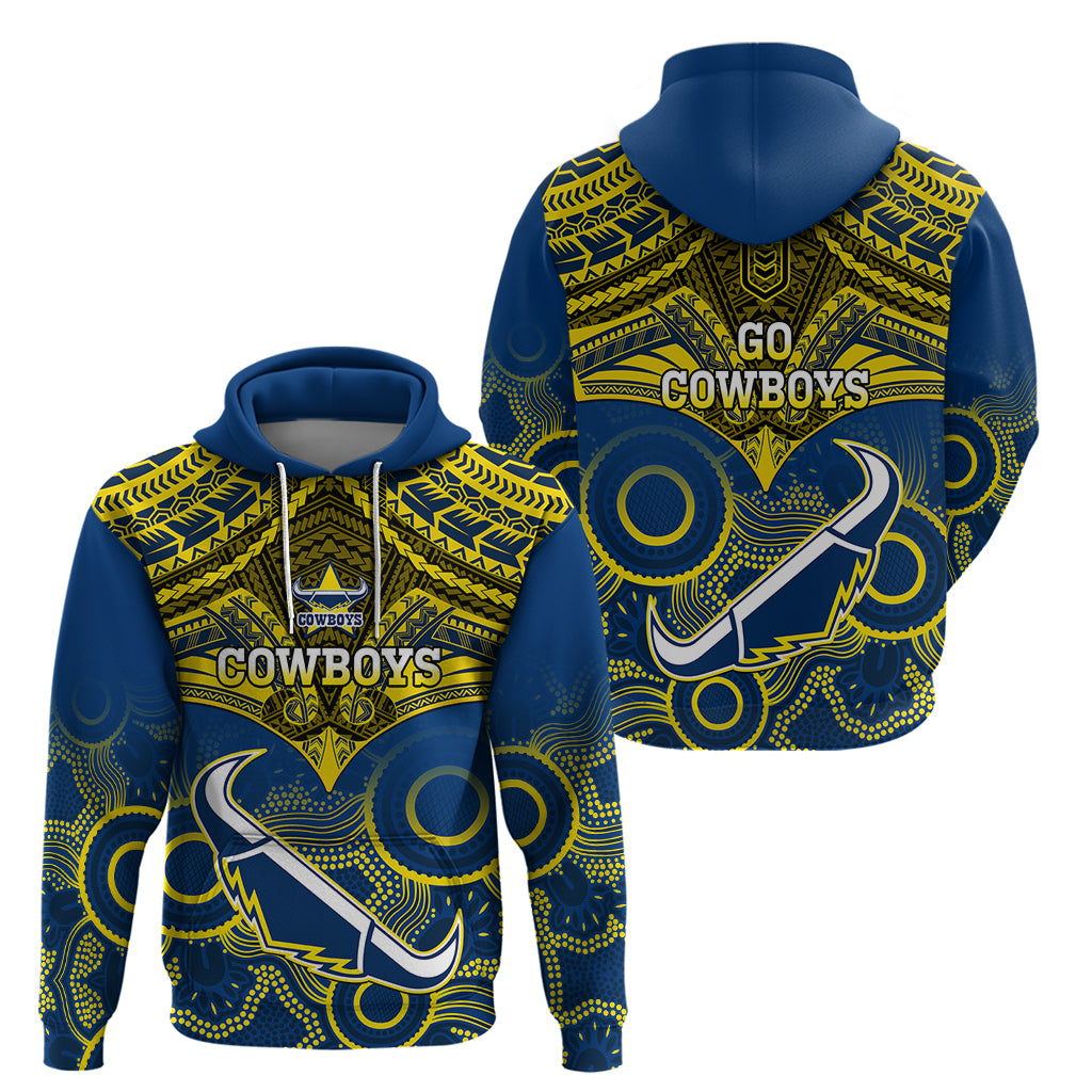 Cowboys Rugby Hoodie Aboriginal Mix Polynesian Pattern - Vibe Hoodie Shop