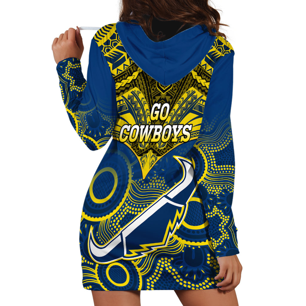 Cowboys Rugby Hoodie Dress Aboriginal Mix Polynesian Pattern - Vibe Hoodie Shop