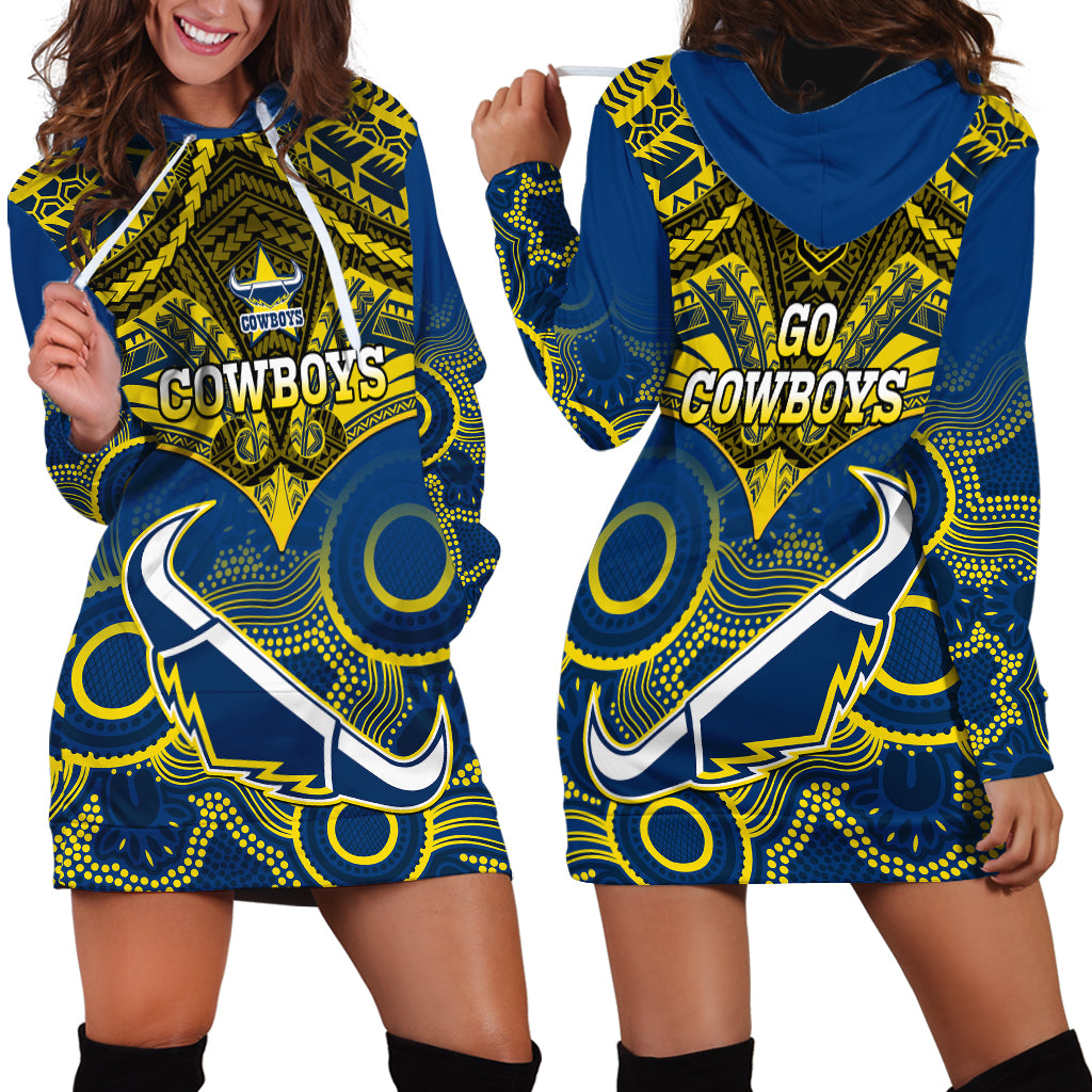 Cowboys Rugby Hoodie Dress Aboriginal Mix Polynesian Pattern - Vibe Hoodie Shop