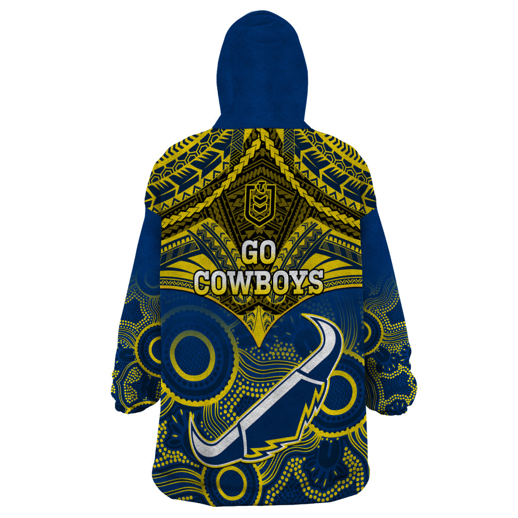 Cowboys Rugby Wearable Blanket Hoodie Aboriginal Mix Polynesian Pattern - Vibe Hoodie Shop