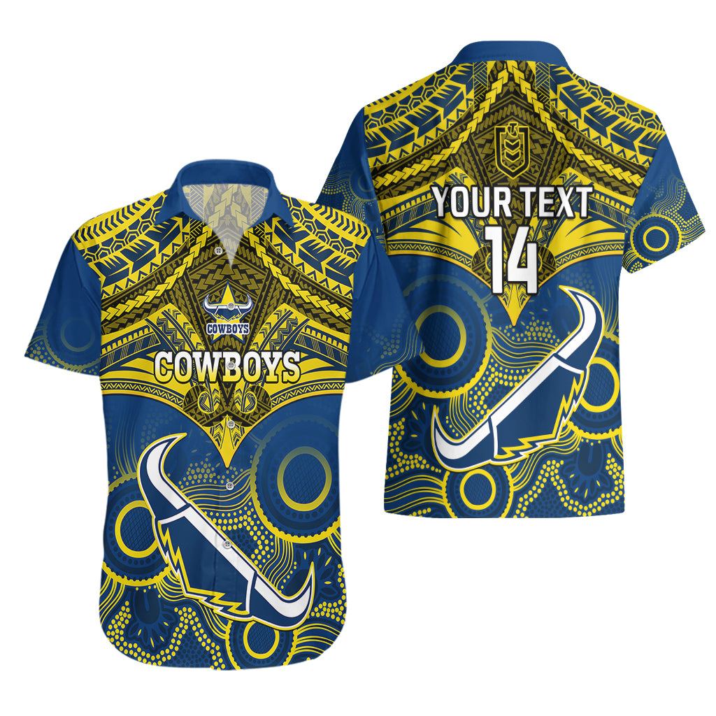 Personalised Cowboys Rugby Hawaiian Shirt Aboriginal Mix Polynesian Pattern - Vibe Hoodie Shop