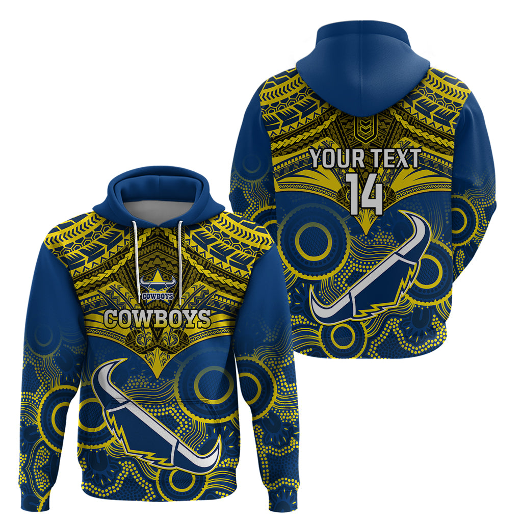 Personalised Cowboys Rugby Hoodie Aboriginal Mix Polynesian Pattern - Vibe Hoodie Shop