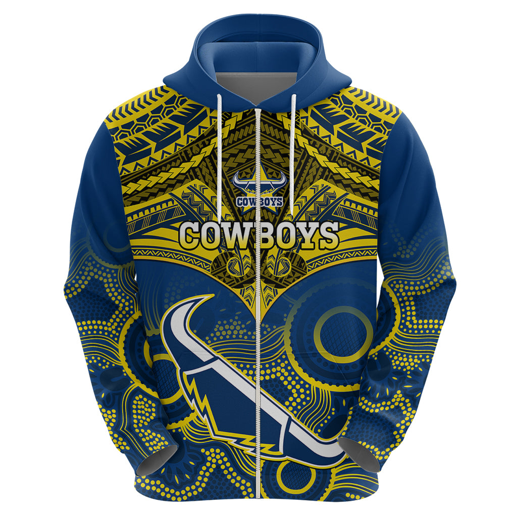 Personalised Cowboys Rugby Hoodie Aboriginal Mix Polynesian Pattern - Vibe Hoodie Shop