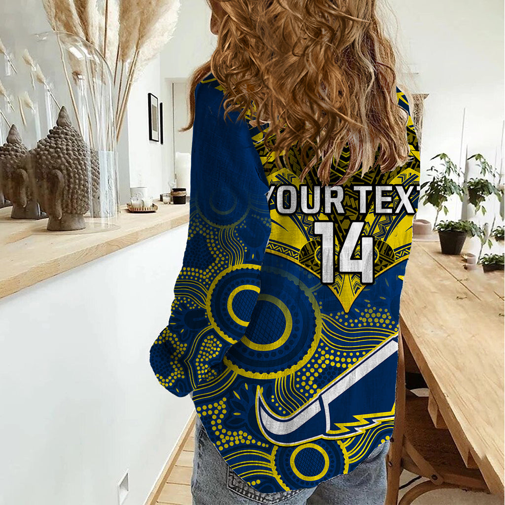 Personalised Cowboys Rugby Women Casual Shirt Aboriginal Mix Polynesian Pattern - Vibe Hoodie Shop
