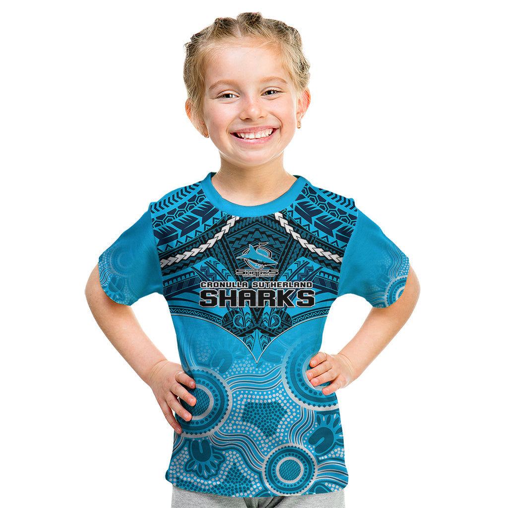 personalised-sharks-rugby-kid-t-shirt-go-sharkies-aboriginal-mix-polynesian-pattern