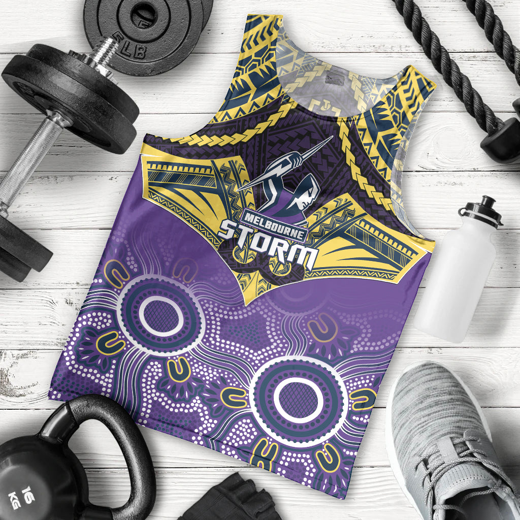 Personalised Storm Rugby Men Tank Top Go Melbourne Aboriginal Mix Polynesian Pattern - Vibe Hoodie Shop