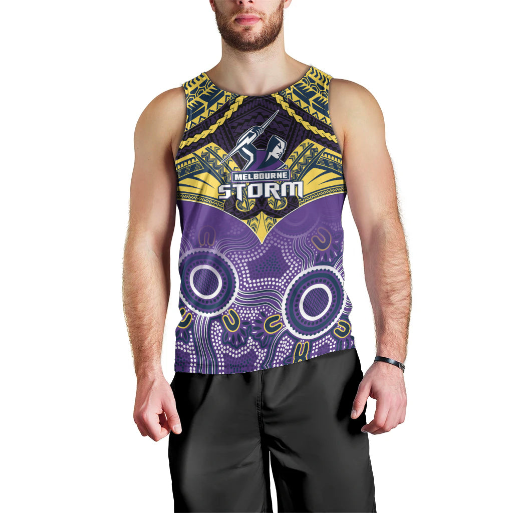 Personalised Storm Rugby Men Tank Top Go Melbourne Aboriginal Mix Polynesian Pattern - Vibe Hoodie Shop