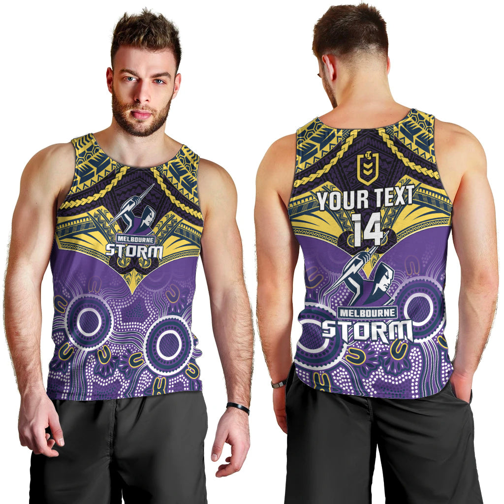 Personalised Storm Rugby Men Tank Top Go Melbourne Aboriginal Mix Polynesian Pattern - Vibe Hoodie Shop