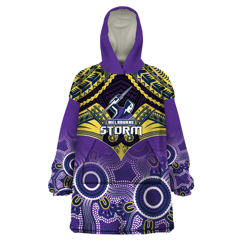 Personalised Storm Rugby Wearable Blanket Hoodie Go Melbourne Aboriginal Mix Polynesian Pattern - Vibe Hoodie Shop