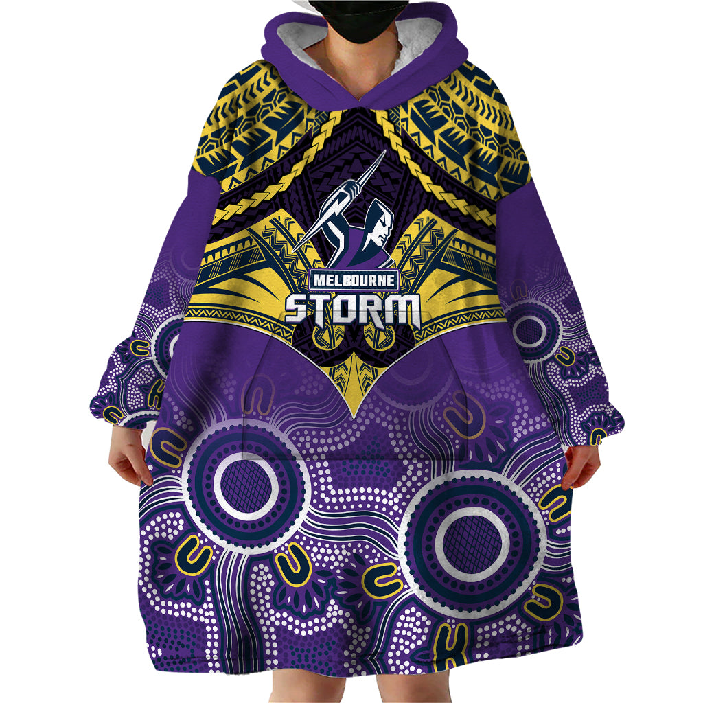 Personalised Storm Rugby Wearable Blanket Hoodie Go Melbourne Aboriginal Mix Polynesian Pattern - Vibe Hoodie Shop