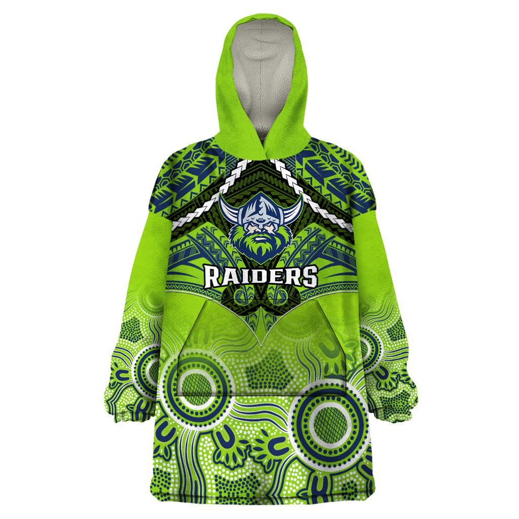 Raiders Rugby Wearable Blanket Hoodie Canberra 1981 Aboriginal Mix Polynesian Pattern - Vibe Hoodie Shop