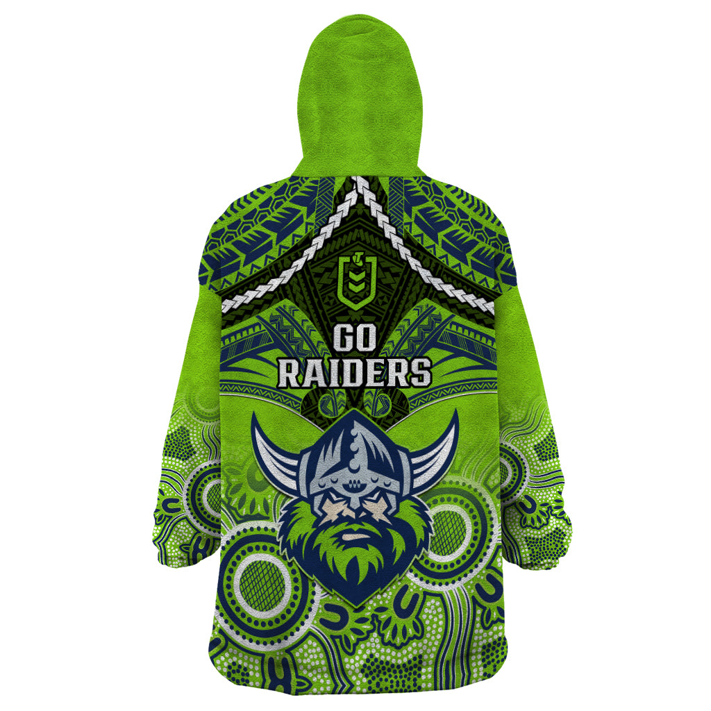 Raiders Rugby Wearable Blanket Hoodie Canberra 1981 Aboriginal Mix Polynesian Pattern - Vibe Hoodie Shop