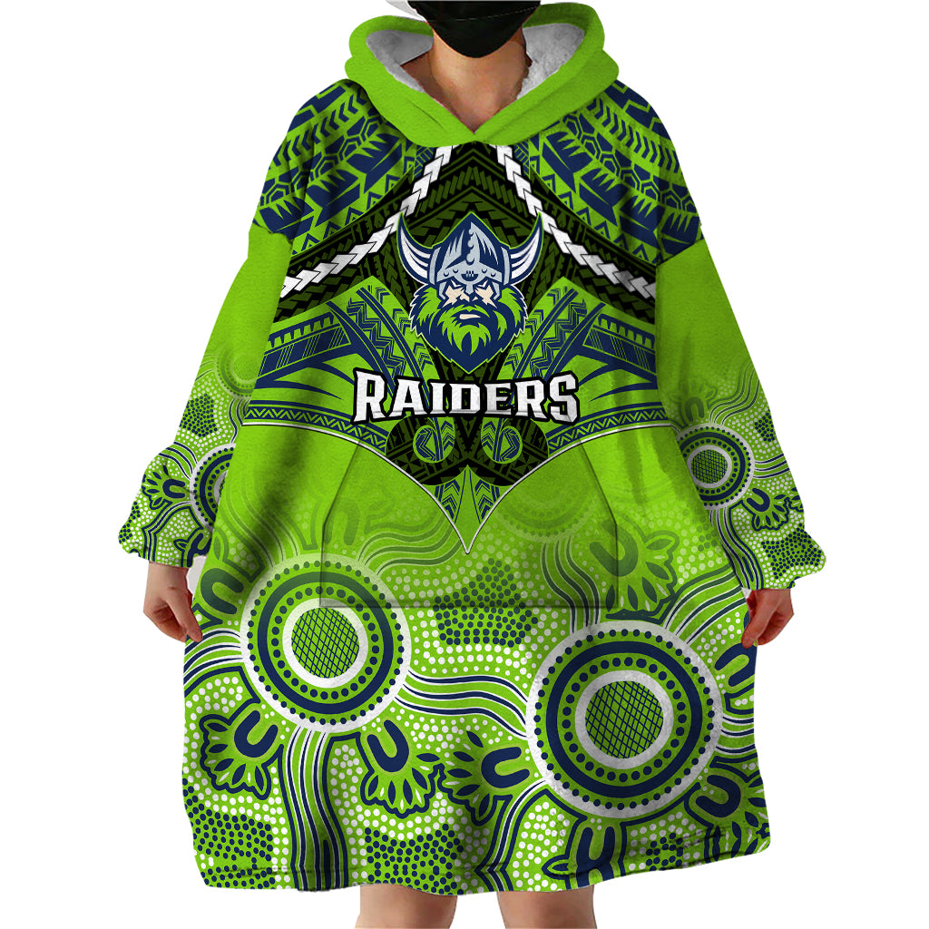 Raiders Rugby Wearable Blanket Hoodie Canberra 1981 Aboriginal Mix Polynesian Pattern - Vibe Hoodie Shop