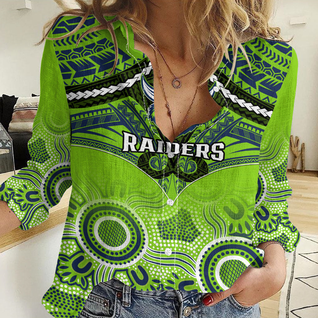 Raiders Rugby Women Casual Shirt Canberra 1981 Aboriginal Mix Polynesian Pattern - Vibe Hoodie Shop