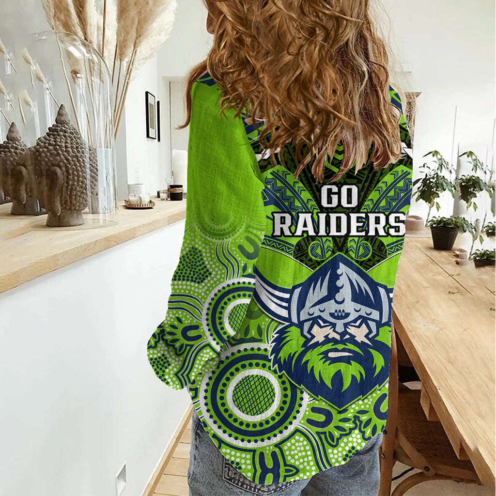 Raiders Rugby Women Casual Shirt Canberra 1981 Aboriginal Mix Polynesian Pattern - Vibe Hoodie Shop