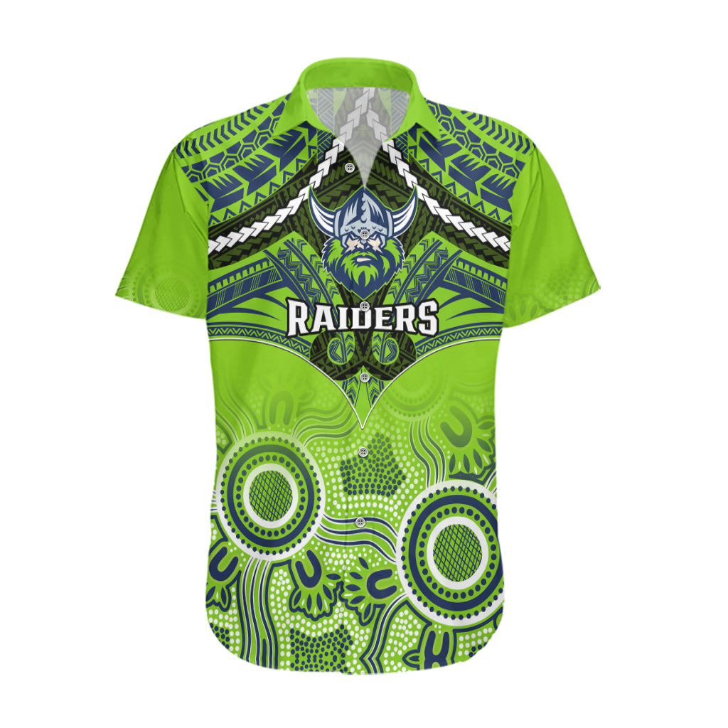 Personalised Raiders Rugby Hawaiian Shirt Canberra 1981 Aboriginal Mix Polynesian Pattern - Vibe Hoodie Shop