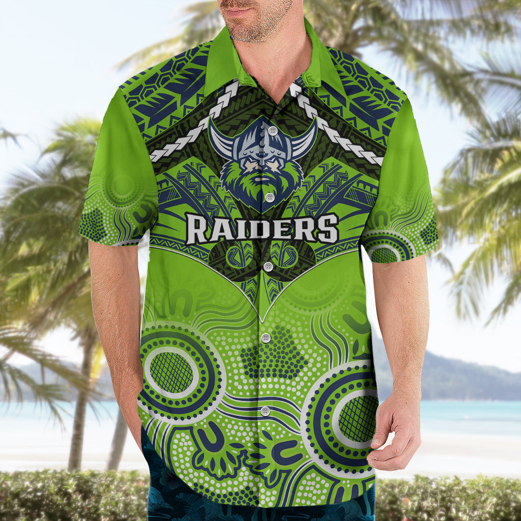 Personalised Raiders Rugby Hawaiian Shirt Canberra 1981 Aboriginal Mix Polynesian Pattern - Vibe Hoodie Shop