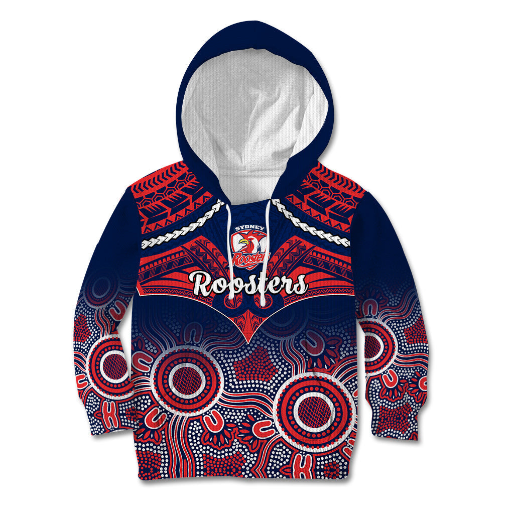 roosters-rugby-kid-hoodie-tricolours-1908-aboriginal-mix-polynesian-pattern