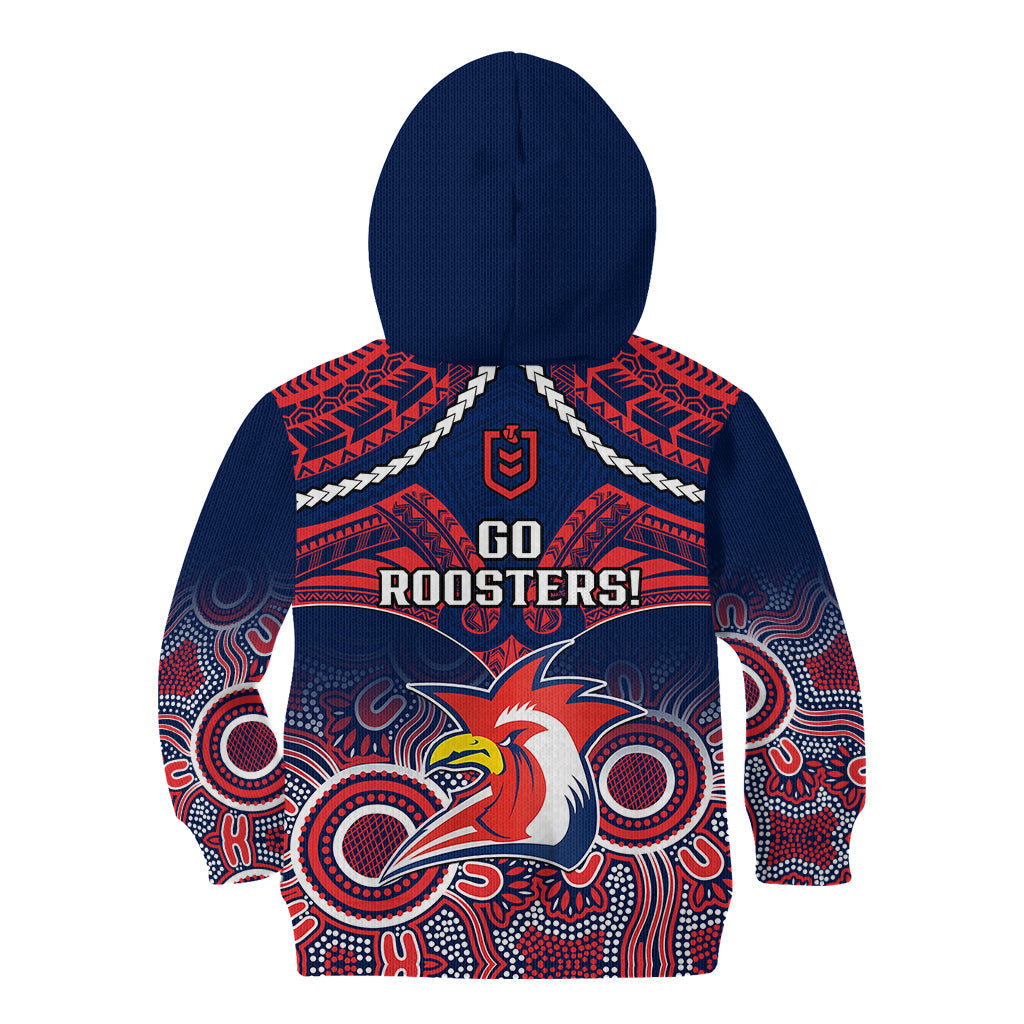 roosters-rugby-kid-hoodie-tricolours-1908-aboriginal-mix-polynesian-pattern