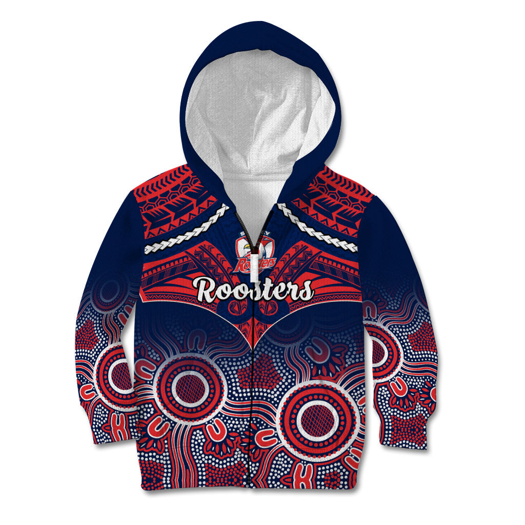 roosters-rugby-kid-hoodie-tricolours-1908-aboriginal-mix-polynesian-pattern