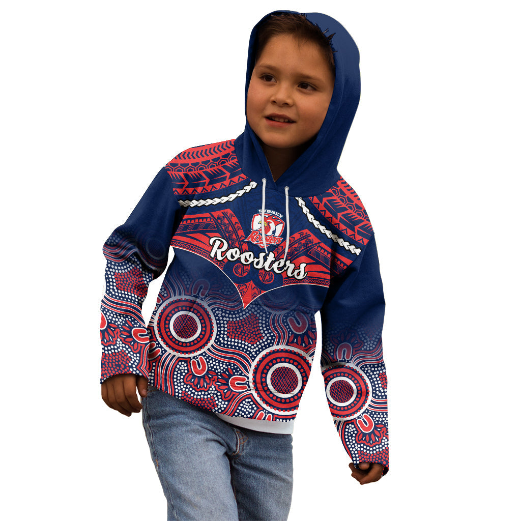 roosters-rugby-kid-hoodie-tricolours-1908-aboriginal-mix-polynesian-pattern