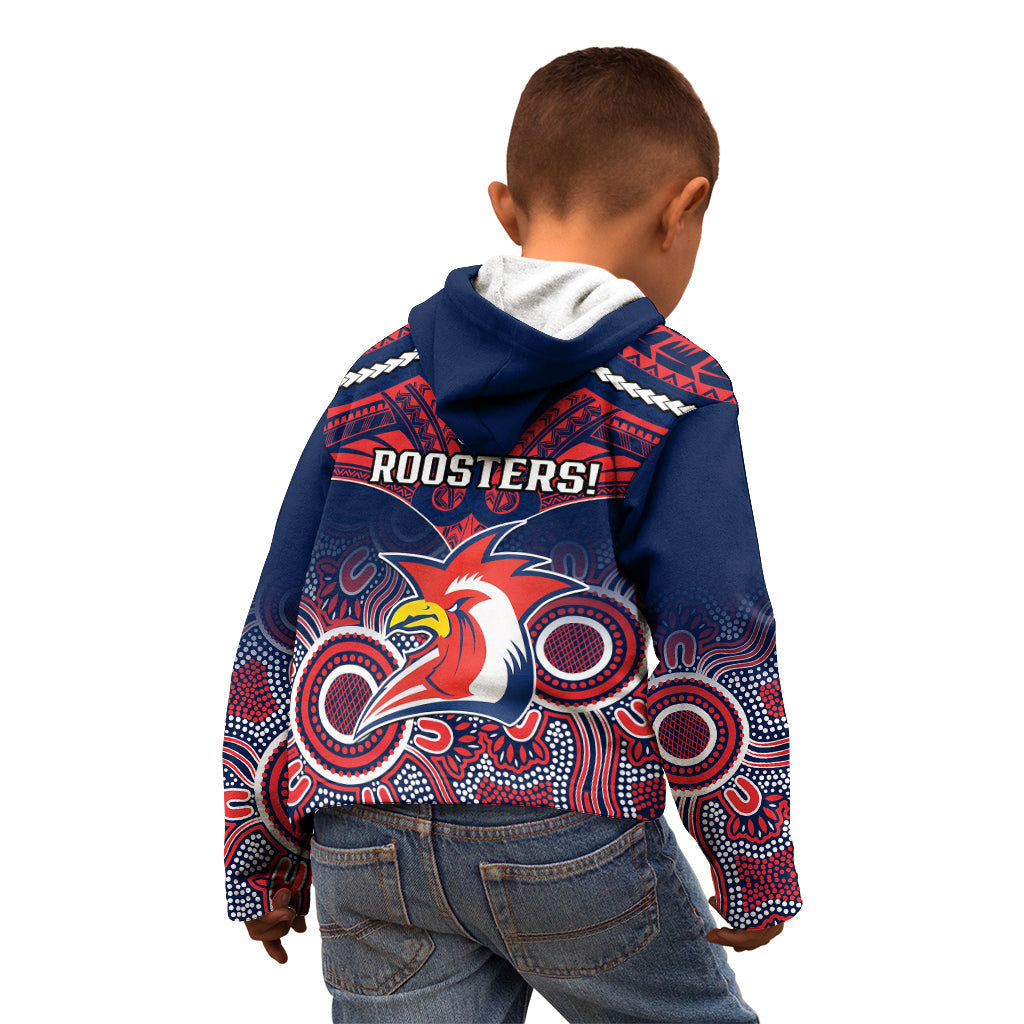 roosters-rugby-kid-hoodie-tricolours-1908-aboriginal-mix-polynesian-pattern