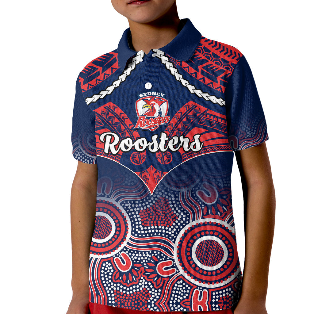 roosters-rugby-kid-polo-shirt-tricolours-1908-aboriginal-mix-polynesian-pattern