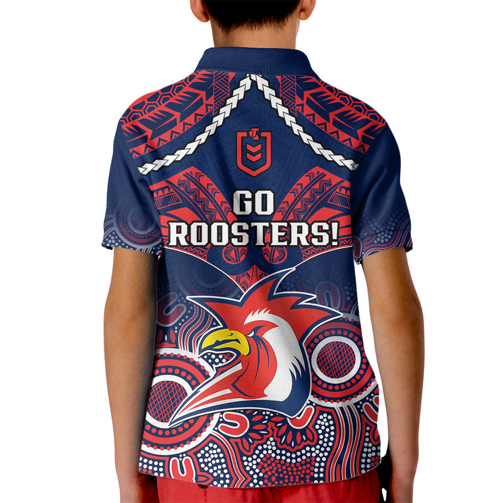 roosters-rugby-kid-polo-shirt-tricolours-1908-aboriginal-mix-polynesian-pattern