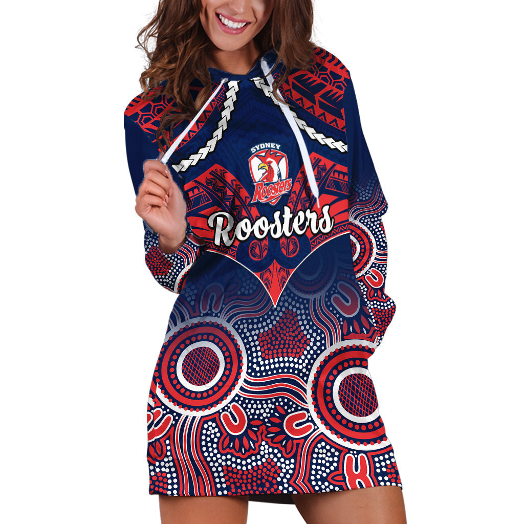 personalised-roosters-rugby-hoodie-dress-tricolours-1908-aboriginal-mix-polynesian-pattern