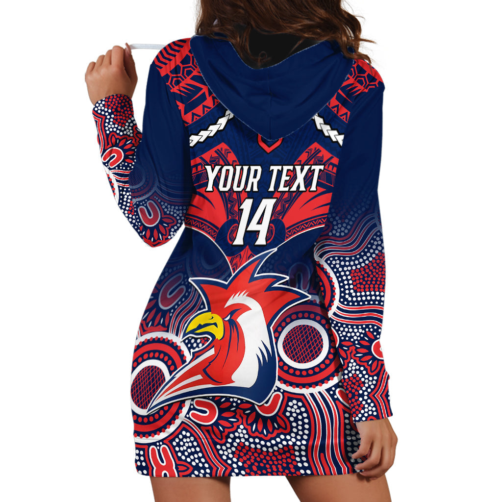 personalised-roosters-rugby-hoodie-dress-tricolours-1908-aboriginal-mix-polynesian-pattern