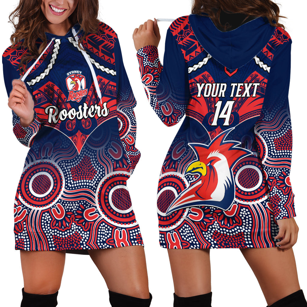 personalised-roosters-rugby-hoodie-dress-tricolours-1908-aboriginal-mix-polynesian-pattern