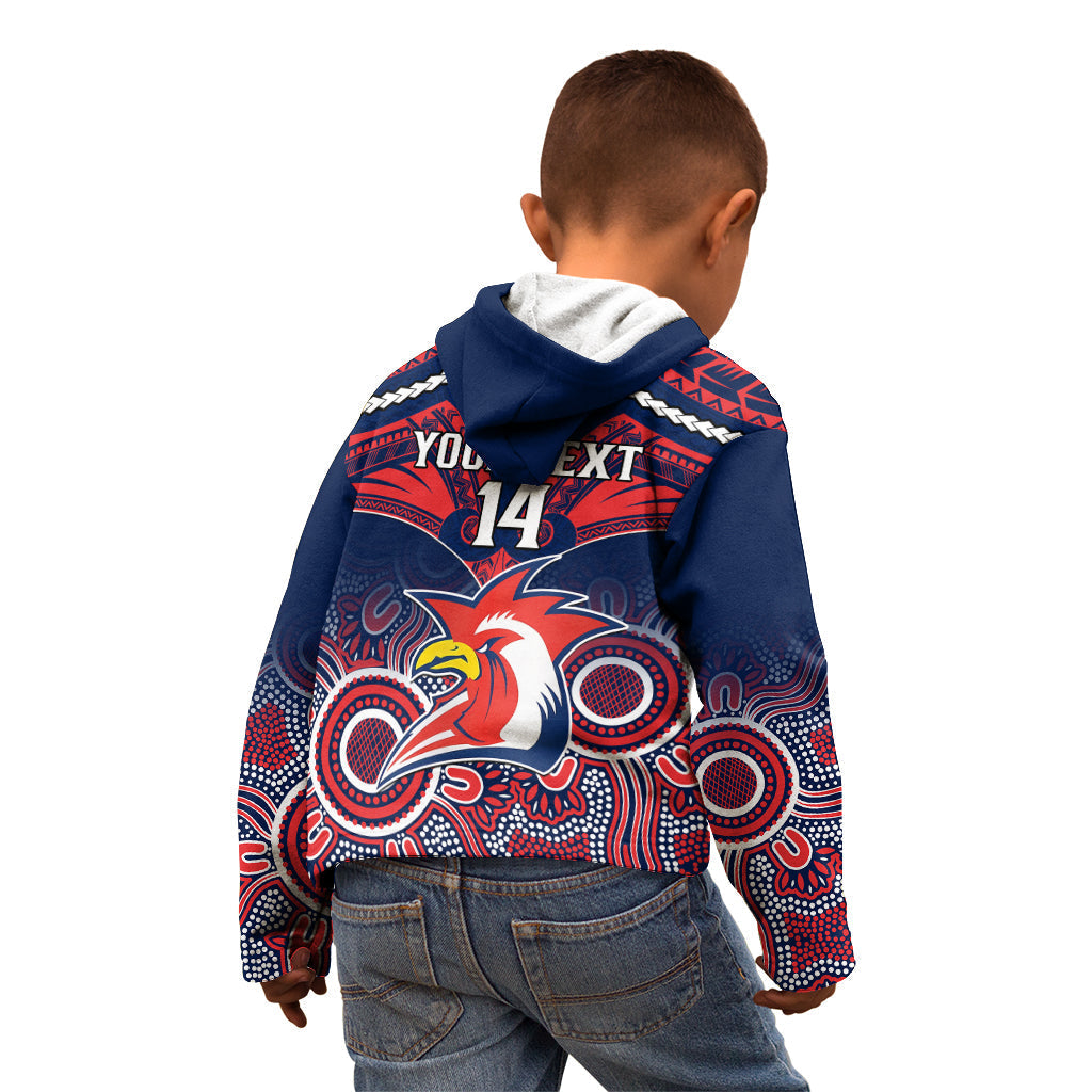 personalised-roosters-rugby-kid-hoodie-tricolours-1908-aboriginal-mix-polynesian-pattern