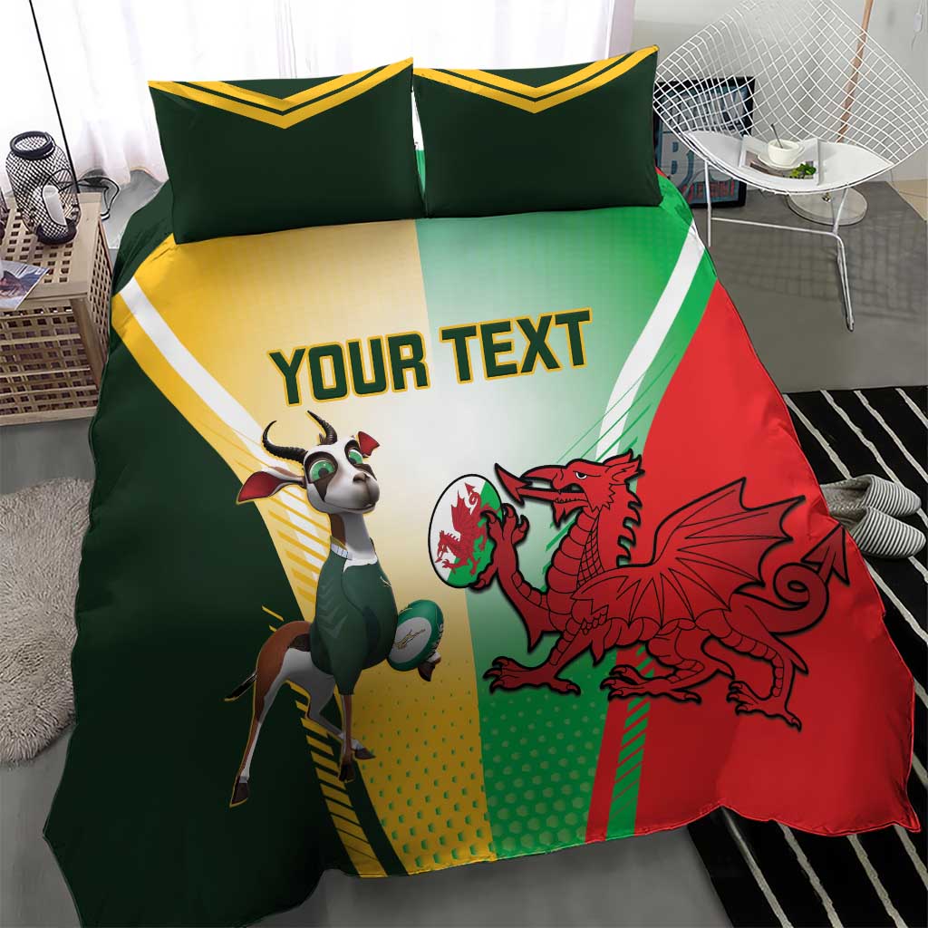 Custom South Africa And Wales Rugby Bedding Set Springboks Welsh Mascots Dynamic Version - Vibe Hoodie Shop