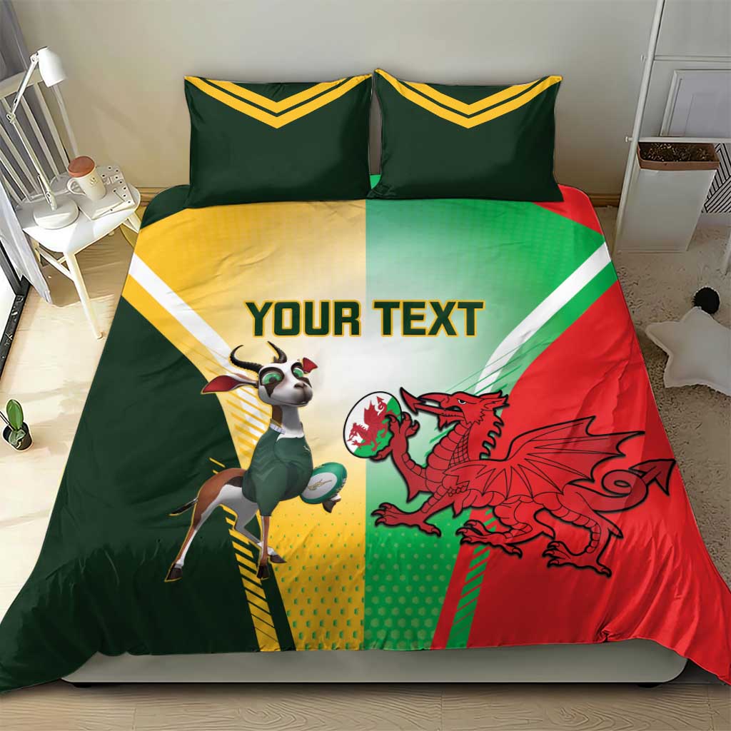 Custom South Africa And Wales Rugby Bedding Set Springboks Welsh Mascots Dynamic Version - Vibe Hoodie Shop