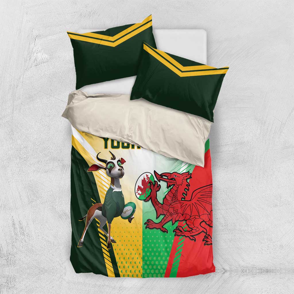Custom South Africa And Wales Rugby Bedding Set Springboks Welsh Mascots Dynamic Version - Vibe Hoodie Shop