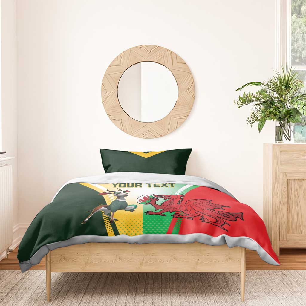 Custom South Africa And Wales Rugby Bedding Set Springboks Welsh Mascots Dynamic Version - Vibe Hoodie Shop