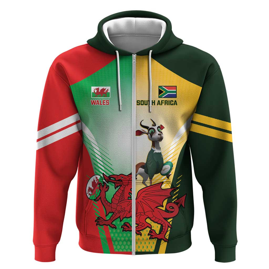 Custom South Africa And Wales Rugby Hoodie Springboks Welsh Mascots Dynamic Version - Vibe Hoodie Shop