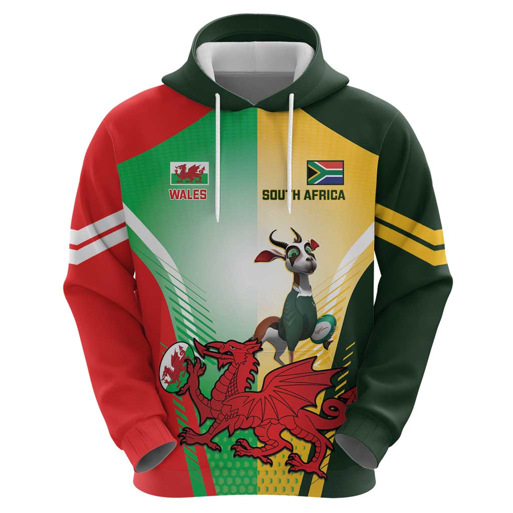 Custom South Africa And Wales Rugby Hoodie Springboks Welsh Mascots Dynamic Version - Vibe Hoodie Shop