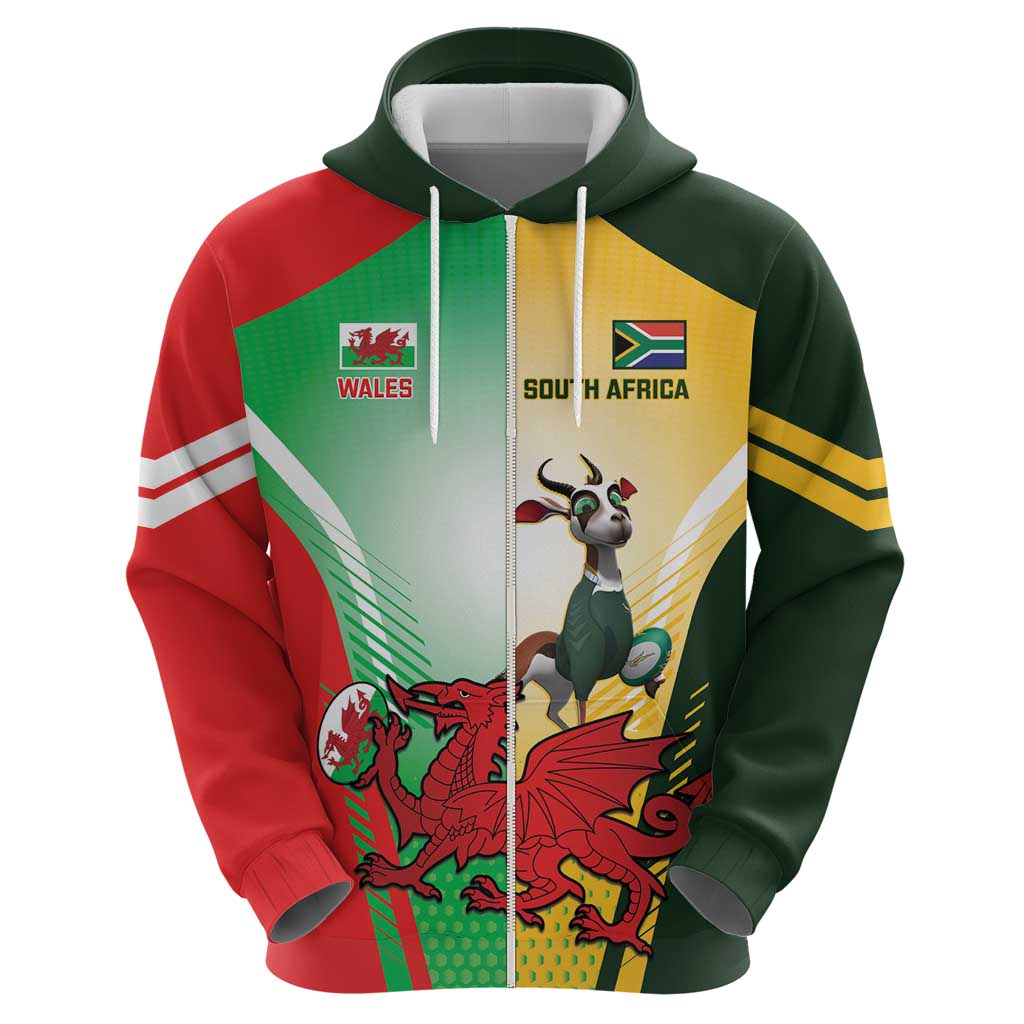 Custom South Africa And Wales Rugby Hoodie Springboks Welsh Mascots Dynamic Version - Vibe Hoodie Shop