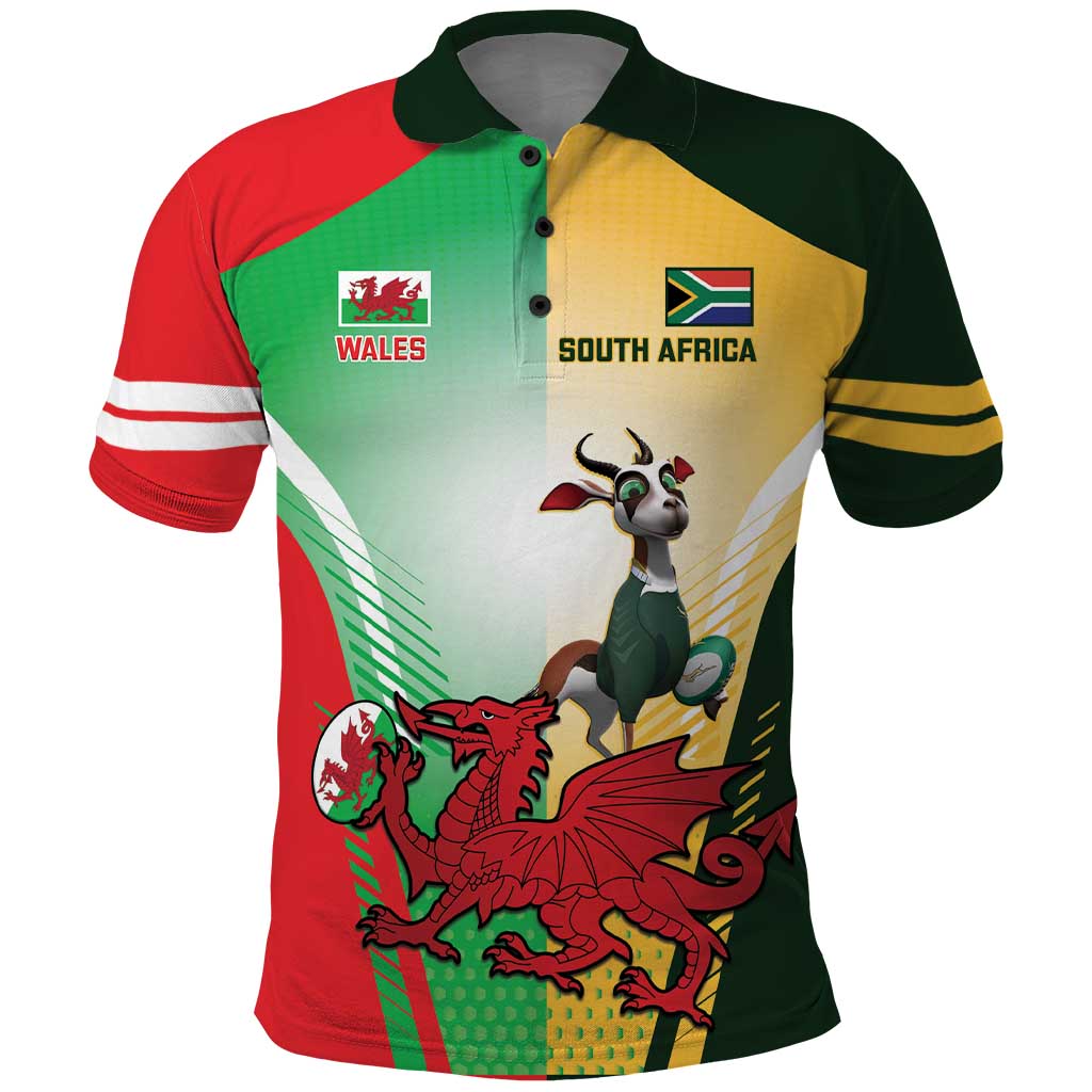 Custom South Africa And Wales Rugby Polo Shirt Springboks Welsh Mascots Dynamic Version - Vibe Hoodie Shop
